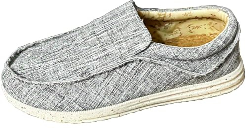 Loafers Shoes for Men Slip on Trainers Casual Canvas Boat Non Slip Comfortable Deck Shoes Work Penny Driving Shoes Grey Size 12 UK