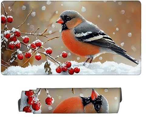 Tapis de Souris Gaming XXL Tapis Souris 60 x 30 cm, Grand Mouse Pad Bureau sous Main avec Base en Caoutchouc Antidérapante, Accessoire Gaming, pour Gamer, Personnel Bureau (Oiseaux de Baies) c-494