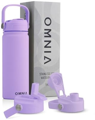OMNIA NUTRIENTS Vacuum Insulated Stainless Steel Water Bottle, 2 Lids (Straw & Spout) Leakproof, BPA-Free, Reusable Flask Ideal for Travel and Outdoors (Gradient Purple - 540 ml)