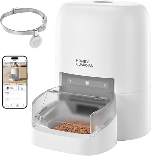Distributeur Croquettes Chat Automatique RFID, 5G WiFi Distributeur Automatique Nourriture Chat, Repas Personnalisés Grâce au Collier et à La Reconnaissance du Chat, 1-10 Repas, Bol en Céramique, 4.6L
