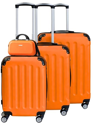 INVIDA® 4-teiliges Hartschalen-Kofferset – Reisekoffer Set mit Beautycase, 4 Doppelrollen, integriertes Zahlenschloss, ABS-Hartschale, Handgepäck Koffer S/M/L/XL, ineinander stapelbar - Orange