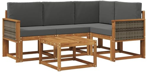 vidaXL Outdoor-Sofagarnitur 5 pcs Natur und Anthrazit Polyester, Gartenmöbel, modernes Loungesofa, Eckset für die Terrasse, Robustes Sitzmöbel für drinnen und draußen