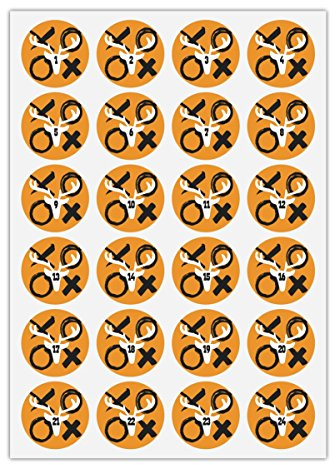 5 x 24 coole Advents Aufkleber mit den Zahlen 1-24 auf Hirsch Küssen, gelb beige, MATTE Etiketten für Adventskalender, Geschenke, runde Sticker für Pakete Briefe & mehr ø 45mm