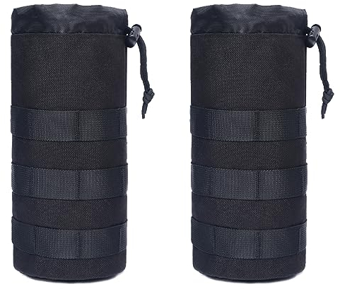 Azarxis Tactical Water Bottle Pouch, Molle Bottle Holder Holster Hydration Carrier Bag with Adjustable Drawstring Open Top for Military Vest Backpack Outdoor Cycling Hiking Camping (Black - 2 Pack)