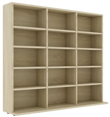 vidaXL CD Regal mit 15 Fächern DVD Bluray Medienregal Medienschrank Aufbewahrung Standregal Regalwand Bücherregal Sonoma-Eiche 100x23x89,5cm Holzwerkstoff