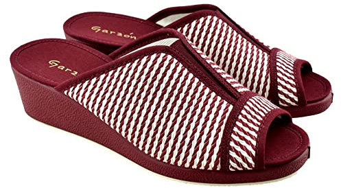 GARZON - Zapatillas de casa con cuña y elástico Central 951575 Lona Mujer Color: Burdeos Talla: 40