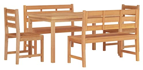 vidaXL Gartenmöbel 5-TLG. Tisch Bank Stuhl Gartengarnitur Sitzgruppe Gartenset Sitzgarnitur Gartentisch Esstisch Gartenbank Gartenstuhl Massivholz Teak