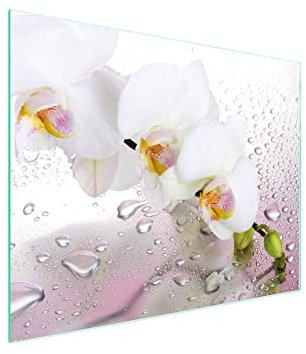 DarHaus Planche à découper en verre Ceranfeld 1 pièce 52 x 40 cm, plaque de découpe en verre, protection anti-éclaboussures, plaque en verre universelle, cuisine, Orchidée Blanc