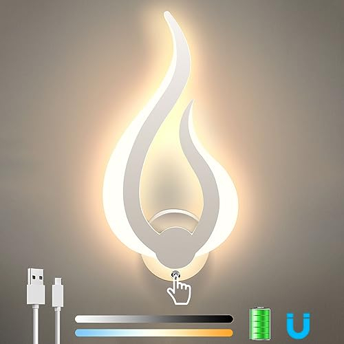 Lightess Applique Murale Intérieure LED 8W Dimmable 3 Température de Couleur Lampe Murale Rechargeable A Pile Moderne Éclairage Tricolore pour Chambre Salon Bureau Escalier(Blanc) (Gauche)