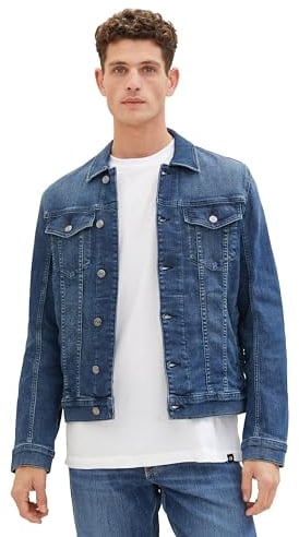 TOM TAILOR Herren Jeansjacke mit Brusttaschen, Used Mid Stone Blue Denim, L