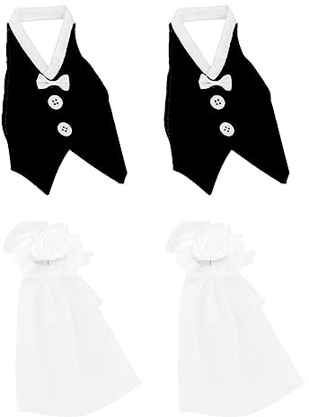 Kichvoe 2 Botella De Vino De Boda Conjunto Su Etiqueta Decoraciones De Novia Boda Botella De Vino Cubre Nupcial Vestido De Botella De Boda Calcomanías De Whisky Trajes De Novia Y Novio