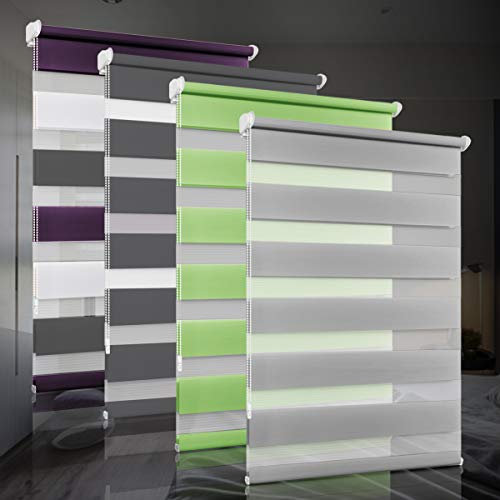 bobodeco Doppelrollo klemmfix ohne Bohren Duo Rollos für Fenster mit Klemmträger, Fensterrollo lichtdurchlässig & verdunkelnd Wandmontage Sichtschutz- Grau B40 x H130cm (Stoffbreite 36cm)