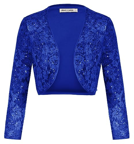 GRACE KARIN Femmes Boléro à Sequins Manches 3/4 Ouvert Devant Veste Courte Soirée Fête