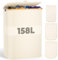 OUSFOT Panier à linge 3 compartiments avec couvercle 158L corbeille a linge pliable en tissu Oxford 600D avec sac à linge amovible panier à linge sale en bambou bac a linge Laundry baskets Beige