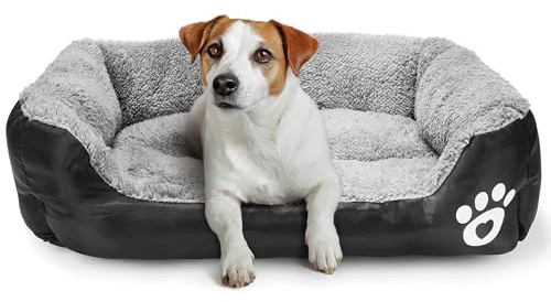 BELLE VOUS Schwarzes Hunde-/Katzenbett Flauschig mit Rutschfester Unterseite - Wasserdichtes Memory Foam Hundebett Mittelgroße Hunde/Katzen & Hundebett Kleine Hunde/Katzen - Maschinenwaschbar