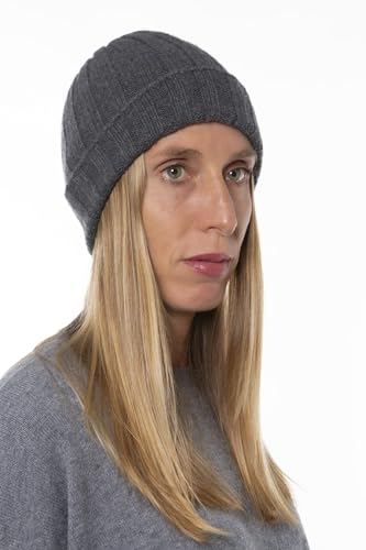 Bo.MA. Gerippter Hut aus 100 % reinem regeneriertem Kaschmir für Herren und Damen, hergestellt in Italien, Winter, Mütze, Kaschmir, Winter, Kopfhörer, Kleidung, Geschenk, grau, One size