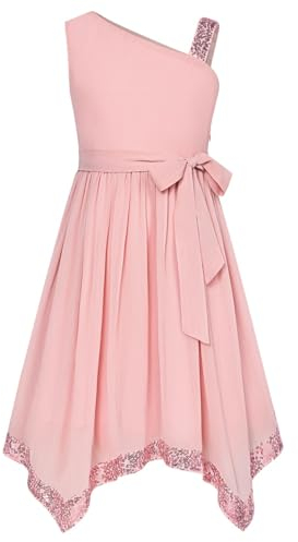 GRACE KARIN Ragazze Senza Maniche con Paillettes Una Linea Abiti Una Spalla Orlo Irregolare Vestito Rosa 7 Anni