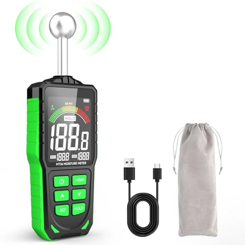 Nigecue Feuchtigkeitsmessgerät Wiederaufladbar, Wandfeuchtemessgerät Mauerwerk mit Farb-LCD, HOLD-Funktion, 5-40mm Feuchtigkeitsmesser Detector Feuchtigkeitsdetektor für Holz Wände Baustoffen