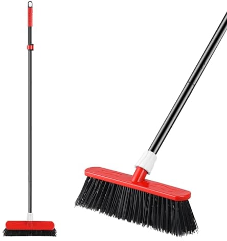 Mitclear Scopa da Giardino con Manico Telescopico(145cm), Scopa Industriale Resistente, Spazzola con Setole Rigide, Scopa da Esterno per la Pulizia di Giardini, Cortili e Vialetti