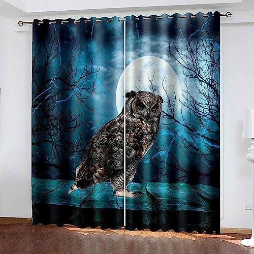 3D Vorhänge Wohnzimmer Blickdicht Gardinen Tierische Eule Verdunkelungsvorhang Kinderzimmer Thermovorhang Fensterdekoration Super Weich Polyester Vorhänge Für Schlafzimmer 2 X 110 X 215 Cm -6D2K1B6F3R