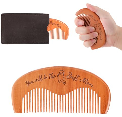 Peigne d'Accouchement pour les Douleurs du Travail, Peigne à Cheveux en Bois avec Étui en Cuir Peigne Grossesse Sans Douleurs Cadeau Essentiel pour la Première Maman pour Les Femmes Enceintes