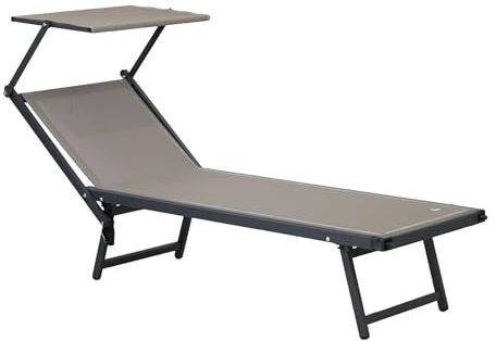 Totò Piccinni Salento Lettino Prendisole Pieghevole in Alluminio con TETTUCCIO mare spiaggia piscina giardino (Space Black/Tortora)