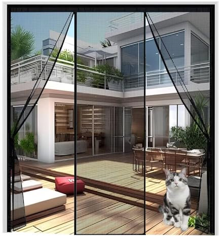 Moustiquaire Porte Rideau,W185xH215cm Noir Rideau Anti-Mouches Fermeture Automatique pour Porte Balcon,Salon,Porte Patio Avec Sangle bande auto-agrippante