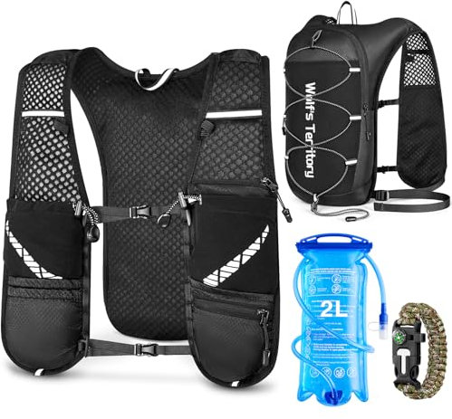 Witnewrage Laufweste Herren & Damen - Ultraleicht, Atmungsaktiv & Anpassbar, Trinkrucksack Laufen mit Reflex-Strichen, 2L-Trinkflasche & Sportarmband für sicheren Laufsport