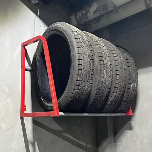 Generisch Reifenregal für die Garage, Wandhalterung für Autoreifen aus Metall für Keller/Lager/Reparaturwerkstatt/Werkstatt, Lagerregal für Reserveradfelgen (rot)