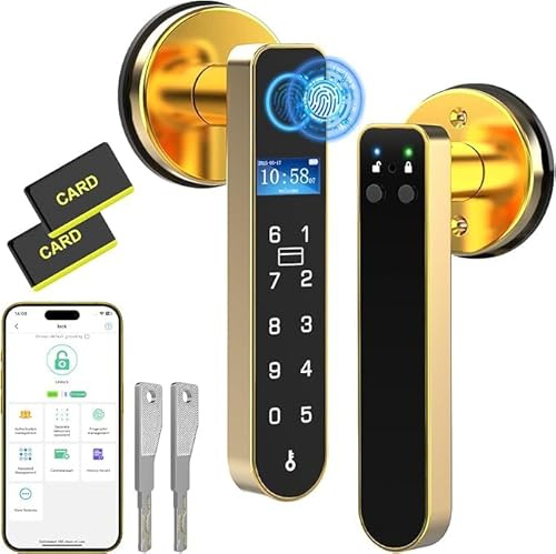 Eseesmart Fingerprint Door Lock with Screen, RFID Smart Door Handle Lock with Keypad Bluetooth Control, Biometric Digital Electronic Smart Locks for Bedroom Home Office Apartment