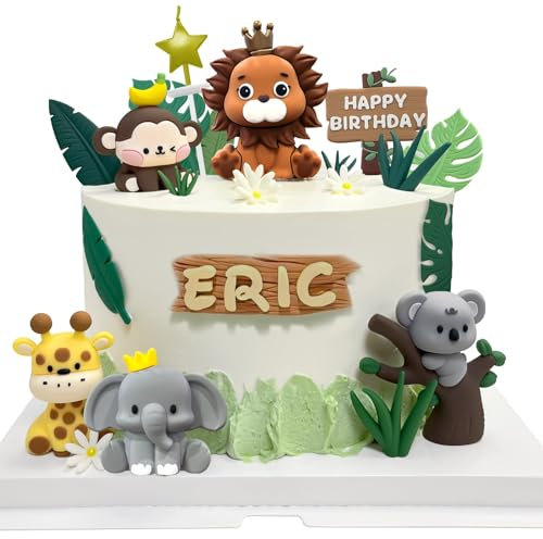 21 Stück Tortendeko Dschungel Tiere, Safari Cake Topper Set mit Löwe,Elefant, Affe, Giraffe & Koala, Geeignet Deko für Safari Themenpartys, Dschungel Themed Tortendeko für Geburtstag Party Kinder