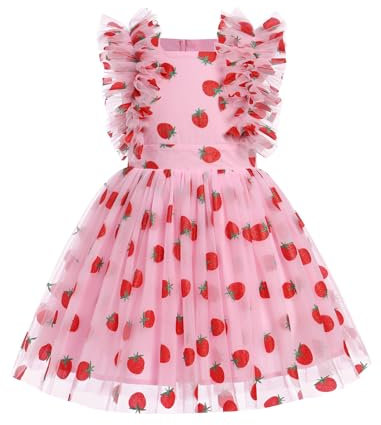 FYMNSI Vestidos Para Niñas Princesa Vestido Festivo Boda Vestido de Verano Niña Vestidos Volantes Vestido De Tul Vestido De Fiesta De Cumple, Rojo Fresa, 18-24 meses