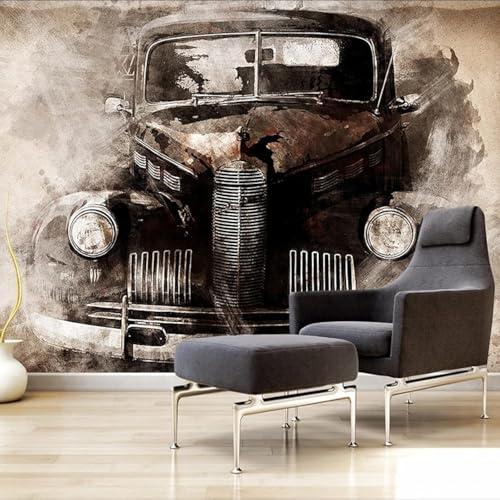 3d Movable Mural Wallpaper Vintage Nostalgic Vintage Car Wallpaper Study Living Room Bedroom Background Home Decoration, 3d Printing, 460cm(L) x280cm(H)