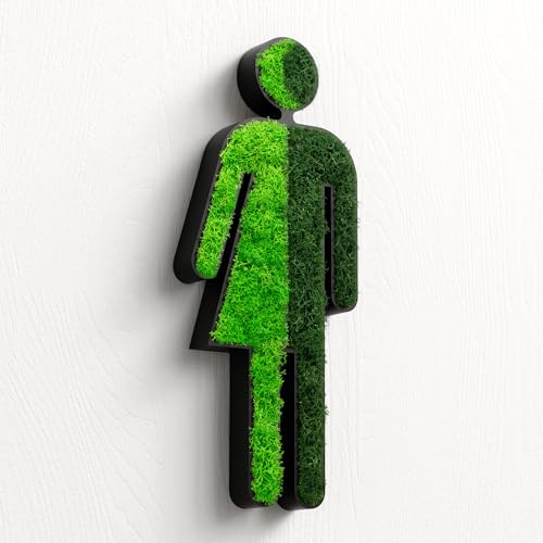 WC Türschild mit echtem Moos | Selbstklebendes Toilettenschild für Gäste-WC, Badezimmer & barrierefreie Toiletten | Natürliches Moosbild Deko-Schild (Schwarz, Divers)
