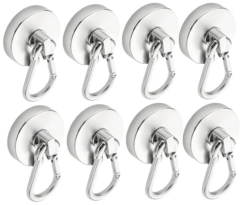 Crozgan 8 Pack Heavy Duty Magnetic Hooks | Neo-dym-ium Magnet with Carabiner,45.5 KG (100 LBS) Strong for Hanging, Kitchen, Garage, Bathroom