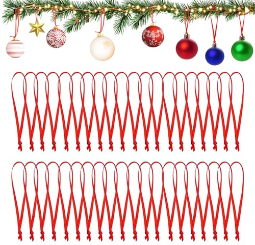 100 Stück Aufhänger für Christbaumkugeln, Vorgeschnittene Hängeseile, Weihnachtsbaum Haken, Christbaumhaken Kugelaufhänger, Aufhänger Weihnachtsschmuck, Weihnachtskugeln Haken für Party Deko (Rot)
