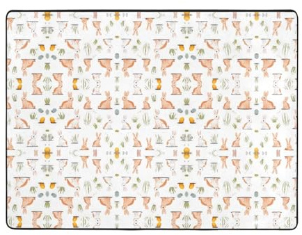 VVXBHGR Anti-slip floor mat carpet 63x48in Rabbit and grass Prints good water absorption suitable for kitchen, bathroom and living room