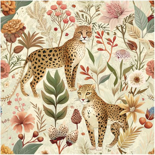 HAOKHOME Leopard Print Wallpaper Self Adhesive Jungle Animal Wallpaper | Pink/Beige/Brown Animal Tropical Forest Floral Wall Paper Rmovable Stick on Contact Paper Bathroom Living Room 3m x 44.5cm