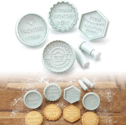 Stamp Cutter Cookie Stamp, Happy Birthday Fondant Embosser | Food-Grade PLA Material, Fixed Happy Birthday Design, 6cm Diameter Embosser Face, Compatible With Fondant And Icing