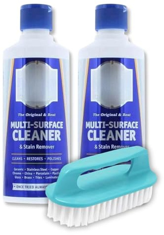 Multi Purpose Cleaner Bundled With Scrubbing Brush | Powder & Stain Remover | Stainless Steel Cleaner, Hob & Sink Cleaner, Quartz Worktop Cleaner, Kitchen Cleaner & More