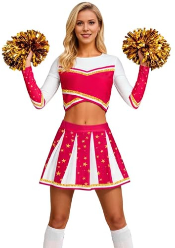 Cheerleader Kostüm Damen Cheerleader Pompons Weiße 146 Langarm Blau Puschel Pommels Pink Boxerin Rot Leichtes Kostume Erwachsene Frauen Oversize American Football Cheerleaderkostüm Karneval Mit