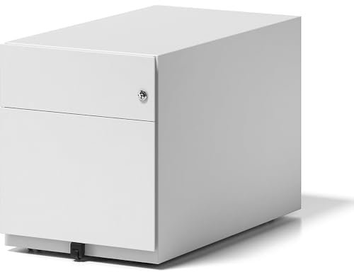 BISLEY Rollcontainer Note mit Griffleiste, 1 Universalschublade, 1 HR-Schublade, Metall, 696 Verkehrsweiß, 77.5 x 42 x 49.5 cm