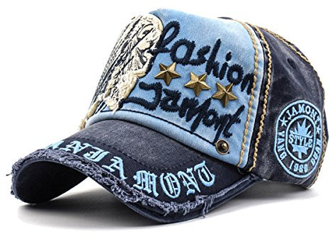 Sporty Baseballcap Indianer Distressed Snapback Vintage Used Look Nieten Sport Outdoor Kappe Mütze Cap Schirmmütze Basecap verstellbar (blau)