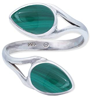 Ring 925 Silber Malachit grüner gestreifter Stein größenverstellbar Edelstein echt Silber Damen Sterling Silber Geschenk (MRV-088-10)