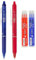 Pilot FriXion Ball Clicker - Tintenroller mit Knopf mit radierbarer Geltinte, Blau (Set mit blauem Stift, roter Stift, 3 blaue Minen, 3 Nachfüllminen Rot)