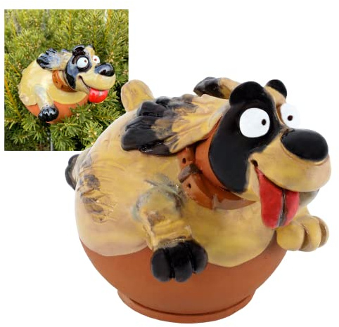 Midene Gartenstecker Keramik Handgefertigt - Gartendeko für Draußen Wetterfest - Garten Deko Keramik - Gartenfiguren & Gartenstatuen - Hund