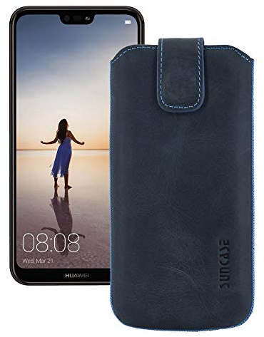 Suncase Etui Tasche für Huawei P20 Lite | mit ZUSÄTZLICHER Hülle/Schale/Bumper/Silikon *Lasche mit Rückzugfunktion* Handytasche Ledertasche Schutzhülle Case Hülle in Pebble-Blue