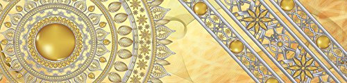 DekoShop AMD10118_VEK Papier Peint Photo intissé Motif Mandala Doré, Non-tissé, Doré, Gris, Jaune, VEK (250cm. x 60cm.)