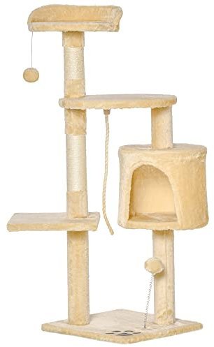 PawHut Arbre à Chats Multi-équipements griffoirs grattoirs Plateformes Niche Corde Jouets 40L x 40l x 114H cm Beige