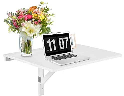 CASART Wall Mounted Table with Drop-Leaf, Multi-use as Computer | Laptop | Children Table Desk, Floating & Folding for Space Saving, Premium Wood, 20kg Capacity (White)